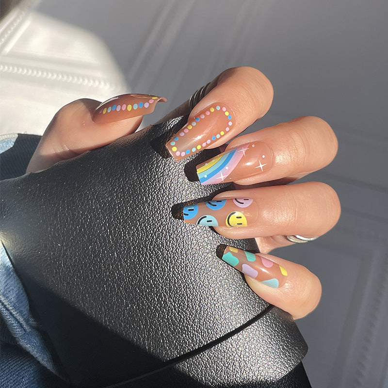 Venta al por mayor de plástico Rainbow Polka Dot Smiley Face Wear Nail Art